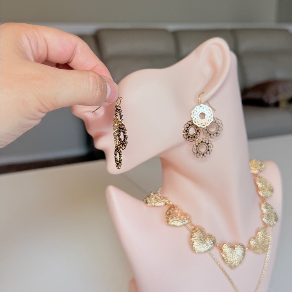 Gold Filigree Drop Earrings - Picture 6 of 13